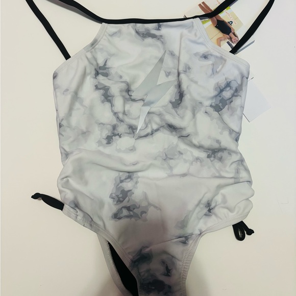 Limeapple White and Gray Kids Swim One Piece - Picture 2 of 4